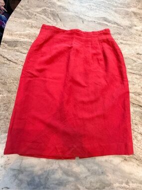 Emma James Size 8 Red Linen Blend Straight Midi Skirt Fully Lined